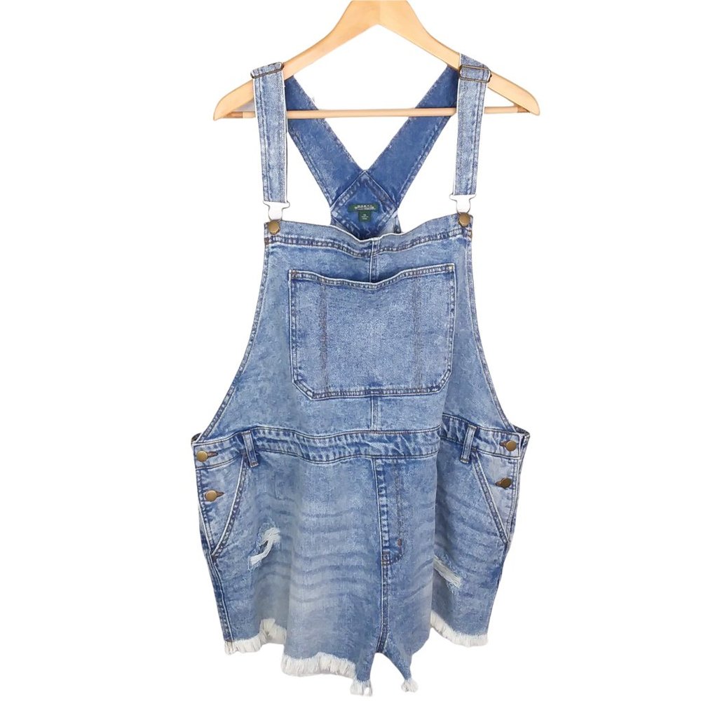 COPY - Wild Fable Blue Jean Shortalls Fringe Hem Distressed Denim Overalls Plus…